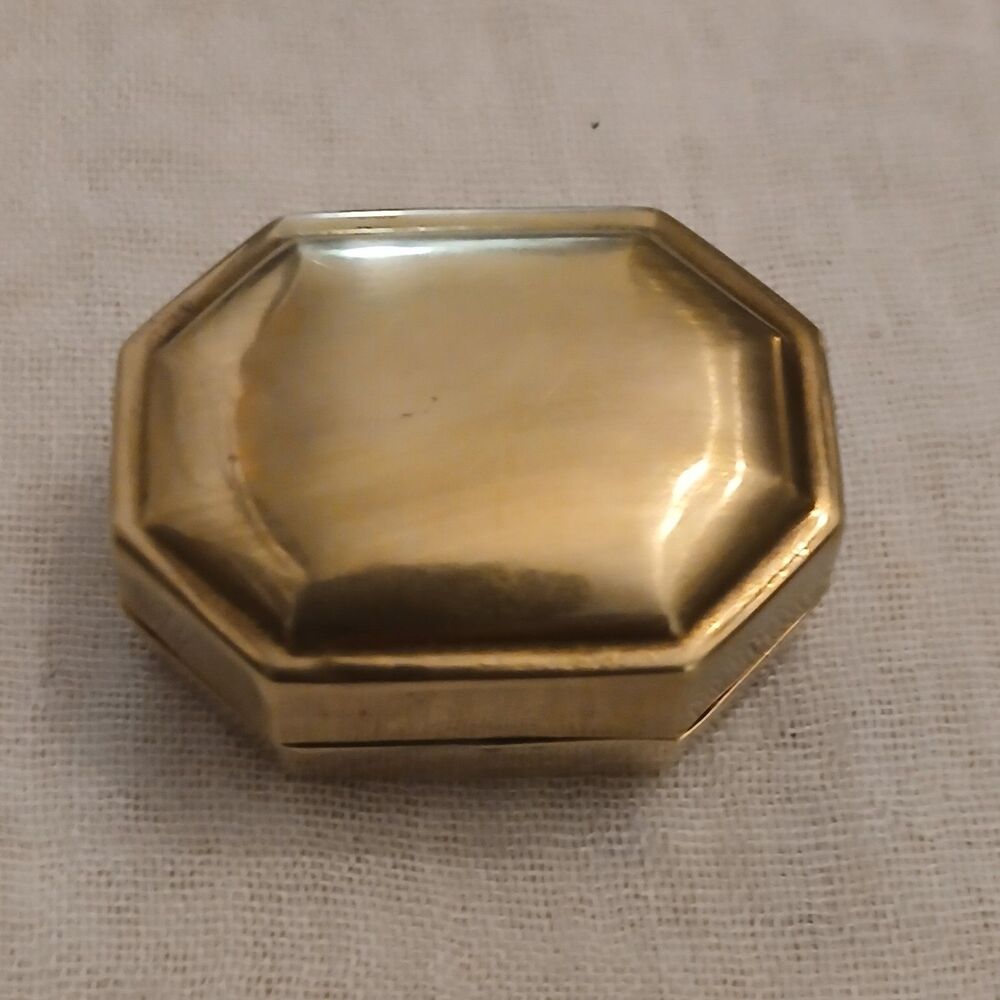 Vintage Brass Octagon Pill Box No Hinges Made In India 1.75"×1.25"×.75"